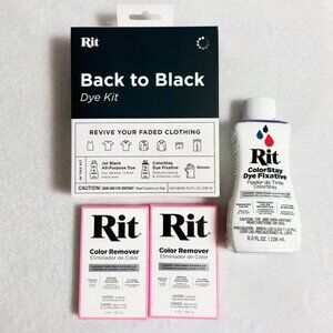 Rit Back to Black Fabric Dye Kit, Colorstay Dye Fixative, 2 PK Color Remover Set